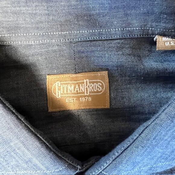 Gitman Bros. Long Sleeve Button Down Dress Shirt Mens 16.5-34 Blue Chambray USA - Picture 4 of 9